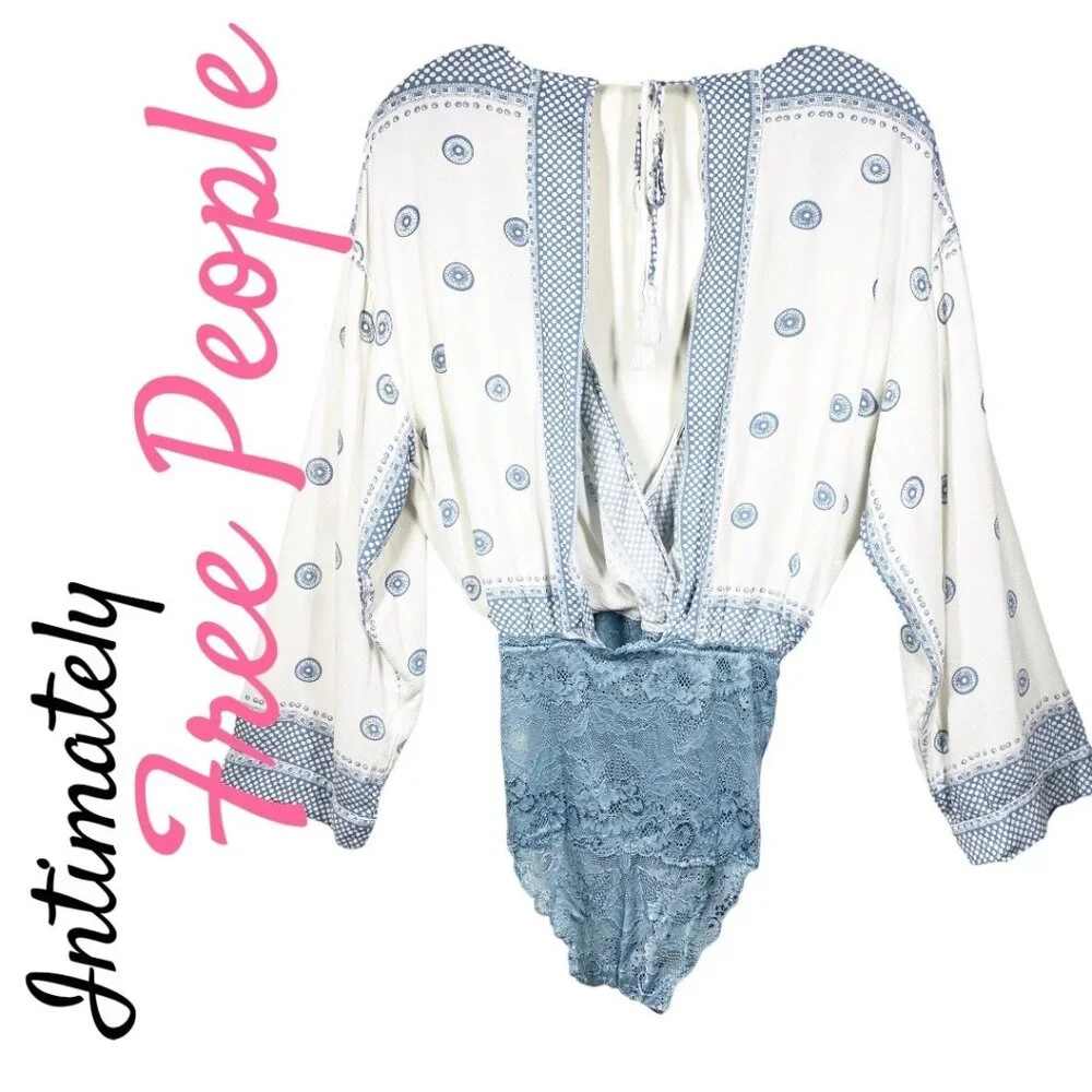 NWOT FREE PEOPLE INTIMATELY ON BOARD LACE OPEN BACK BODYSUIT ROMANTIC BOHO SMALL